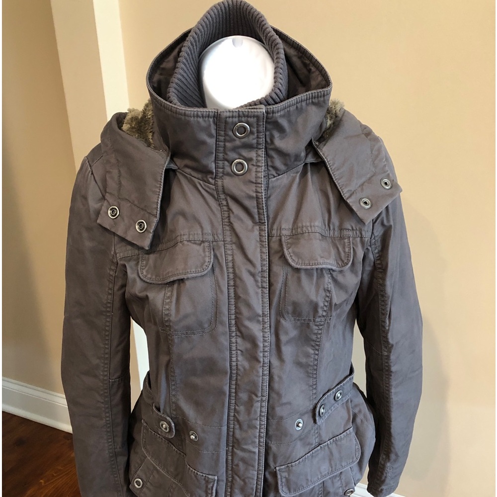 Espirit Hooded Military Style Utility Coat Jacket Warm Gray Size 6